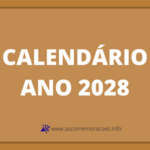 calendário 2028 com feriados e principais datas comemorativas do Brasil