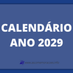 calendário 2029 com feriados e datas comemorativas do ano