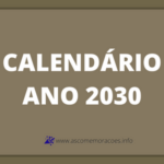 calendário 2030 com feriados e principais datas comemorativas do BrASIL